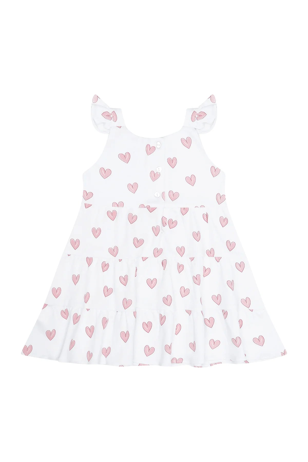 Pink Heart Print Ruffle Dress