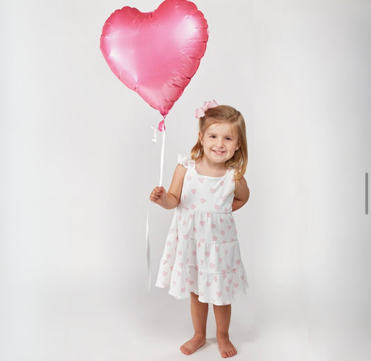 Pink Heart Print Ruffle Dress