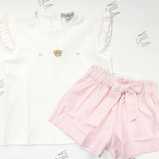 T-Shirt and Short Bear Stripes Pink